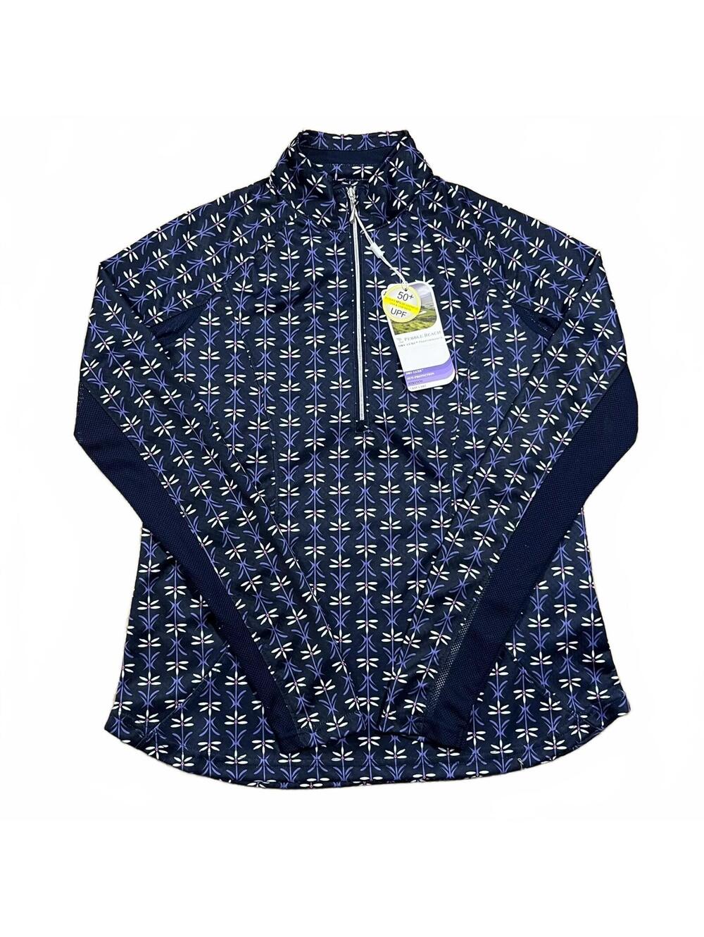 NWT Pebble Beach Womens Dry Lux Performance 1/4 Zip Pullover Blue Print Size XS